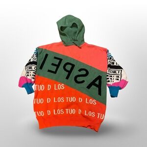 Nichole Lynel OS Oversized Knit Hoodie Sweater colorful Spell Out casual cozy